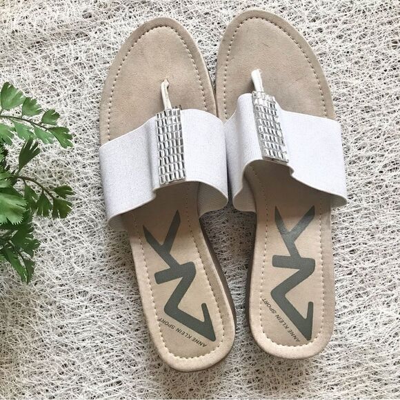 Anne Klein Sport White Sparkle Thong Sandals - Picture 1 of 10